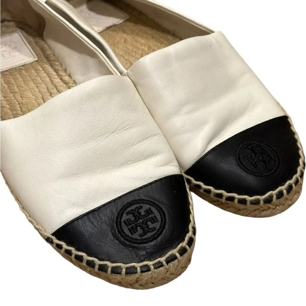 Tory Burch White Black Colorblock Espadrilles Flats 7.5